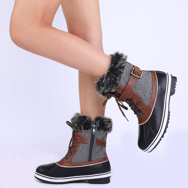Mid Calf Faux Fur-Lined Winter Boots - BLACK GREY - 1